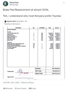 Kalamzinga Kalasinga Brake Pad Replacememt at almost 300k. Tbh, understand why m