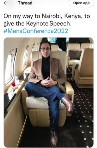 Thread Open app On my way to Nairobi, Kenya, to give the Keynote Speech. MensCon