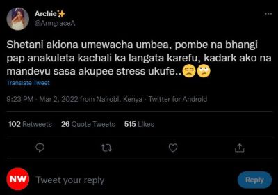 Archie AnngraceA Shetani akiona umewacha umbea, pombe na bhangi pap anakuleta ka