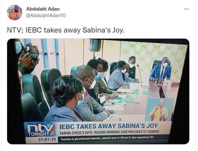 Abdulahi Adan AbdulahiAdan1o NTV IEBC takes away Sabina's Joy. nty IEBC TAKES AW