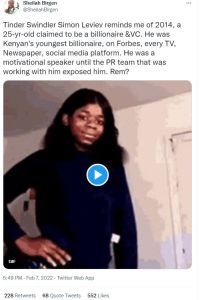Sheilah Birgen SheilahBirgen Tinder Swindler Simon Leviev reminds me of ,a 25yro