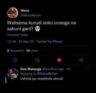 Wonn worarcnee walisema kurudi soko unaoga na sabuni gani? o9lol 290 0 mar12 tit