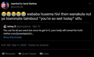 Married to jack harlow curram3l wababa husema hivi then wanakula nut ya teammate