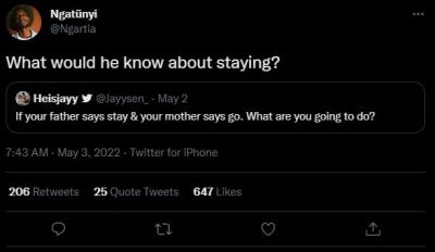 Ngatñnyi ngartia what would he know about staying? heisjayy jayysen _ may . if y