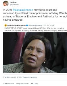 La sape mokayah in sakajajohnson moved to court and successfully nullified the a