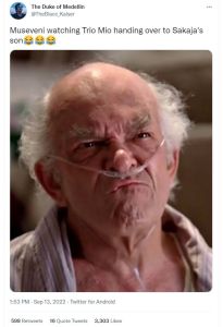 The duke of medellin theblacc_kaiser museveni watching trio mio handing over to