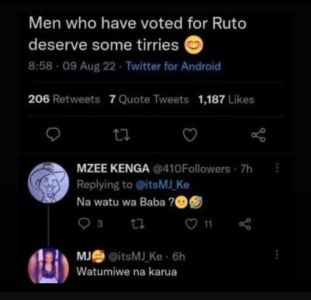 Men who have voted for ruto deserve some tirries 8.58 09 aug 22 twitter for andr