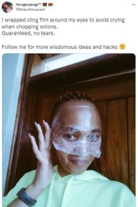 Hurgerpengs shikowawrarjieh wrapped cling7 film around my eyes to avoid crying w