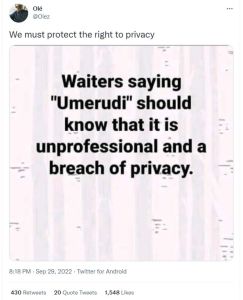 Olé olez we must protect the right to privacy waiters saying umerudi should know