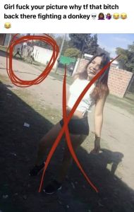 Girl fuck your picture why tf that bitch back there fighting a donkey