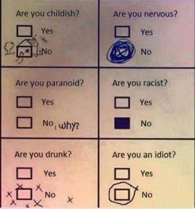Are you childish? are you nervous? yes yes ino no are you paranoid? are you raci