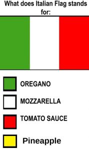 What does italian flag stands for oregano mozzarella tomato sauce pineapple
