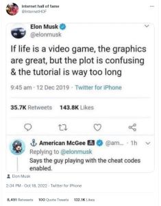 Internet hall of fame internethof elon musk elonmusk if life is a video game the