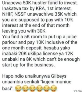 Unapewa 5ok hustler fund to invest. inakatwa tax by kra, ist interest nhif nssf
