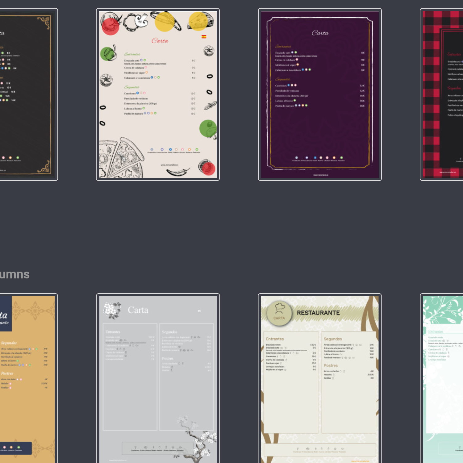 Menu templates