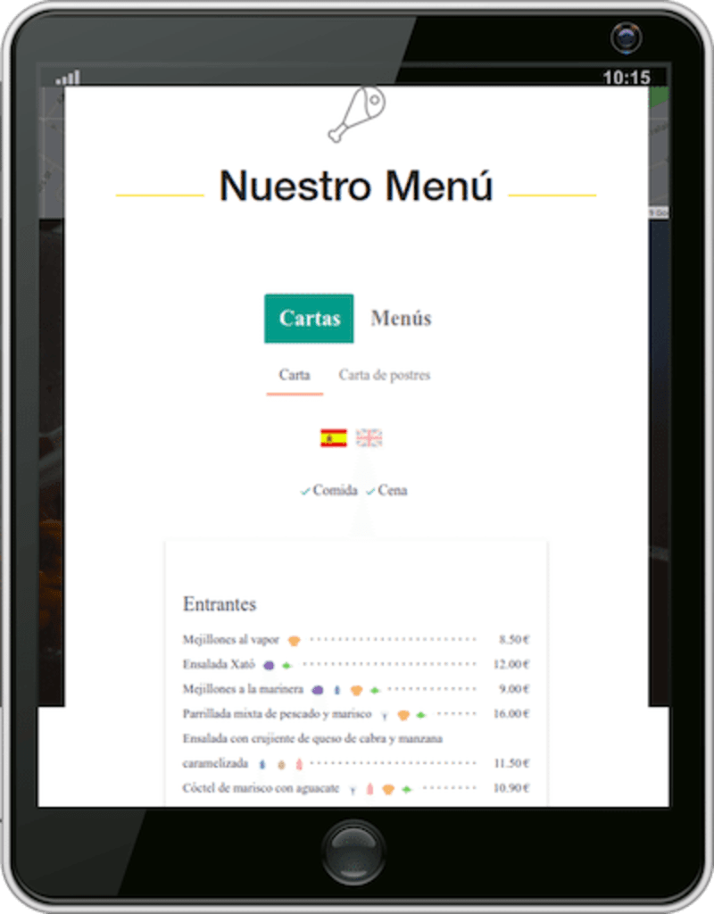 MenuMaker widget embedded in a restaurant website