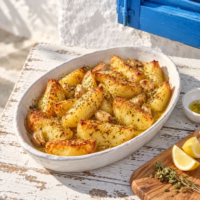 Papas griegas al limón, doradas y jugosas
