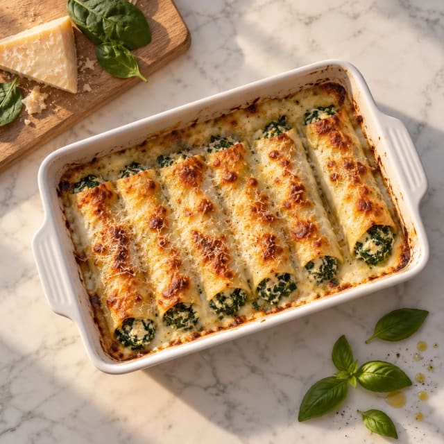 Canelones de espinaca y ricotta gratinados