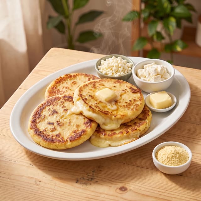 Arepas de queso con costra dorada y centro suave