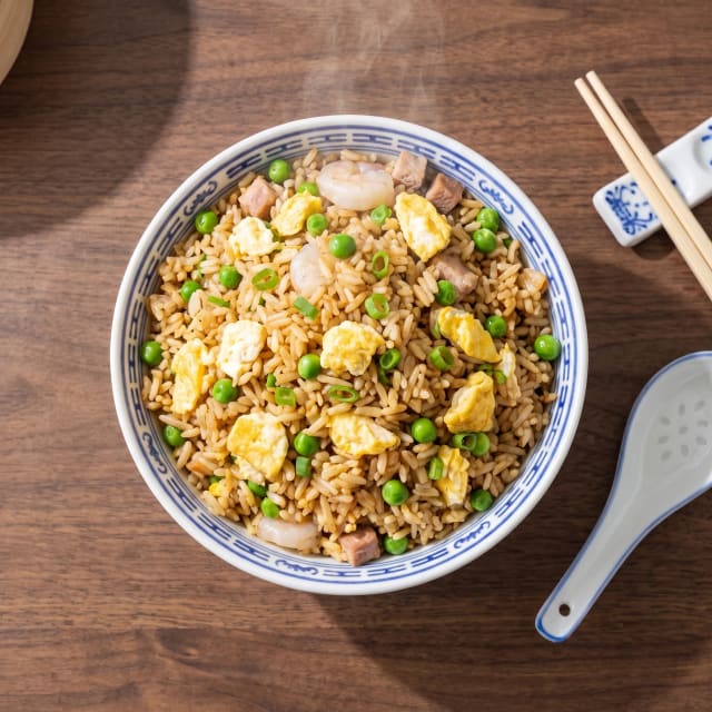 Arroz frito cantonés suelto, grano por grano