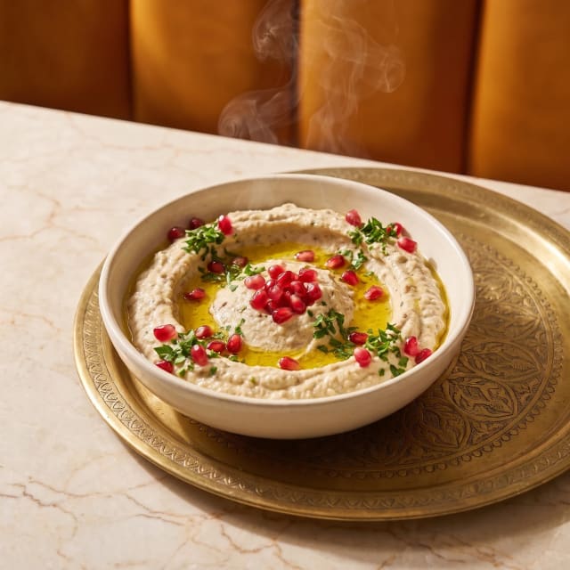 Baba ganoush con la berenjena quemada en la flama