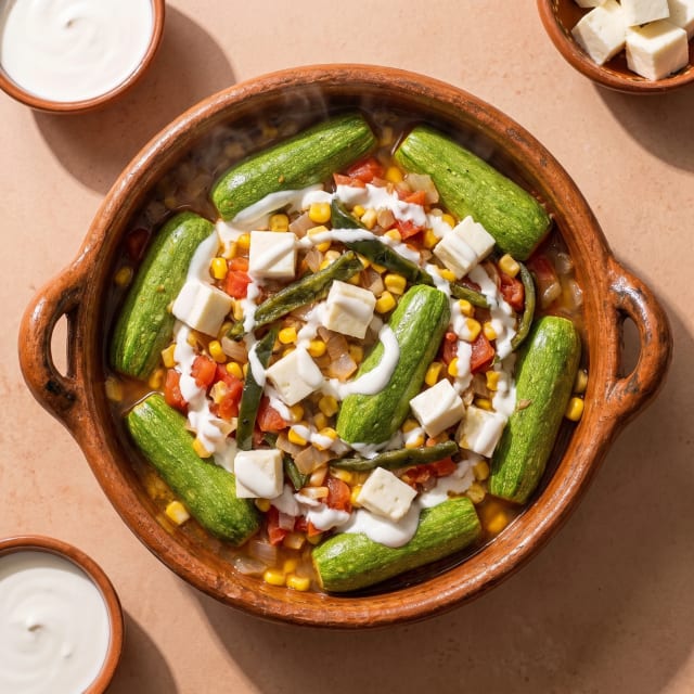 Calabacitas a la mexicana firmes y enteras