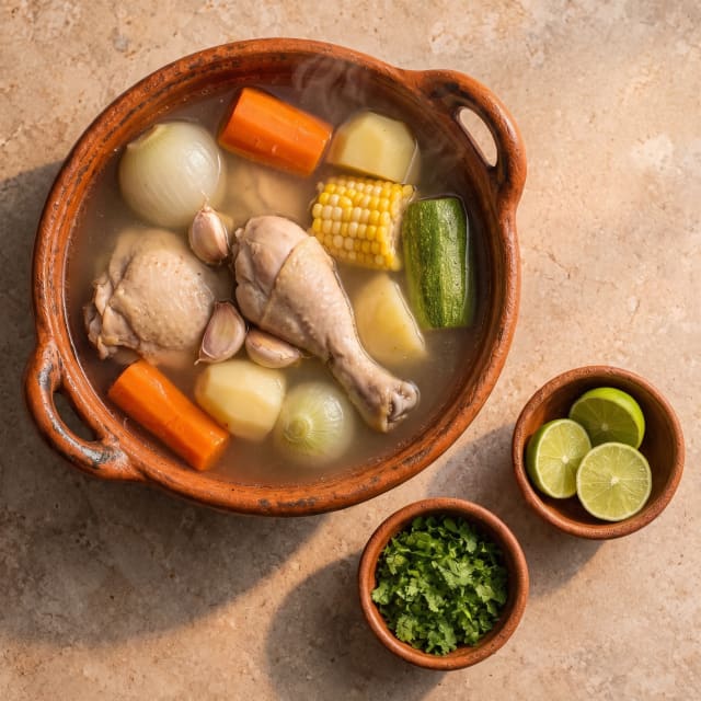 Caldo de pollo bien transparente