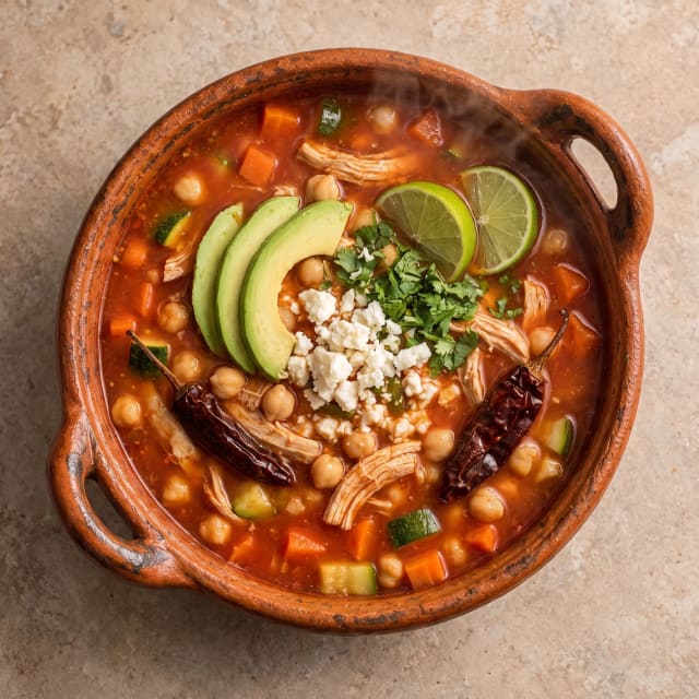 Caldo tlalpeño con el chipotle justo
