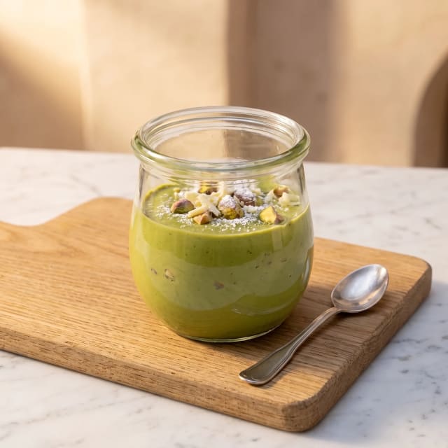 Crema de pistache siciliana, verde y tersa