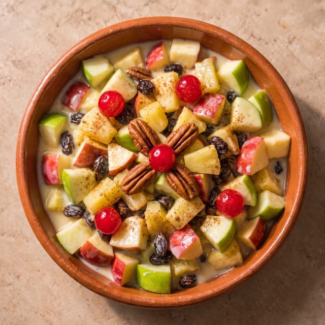 Ensalada de manzana navideña, crema espesa
