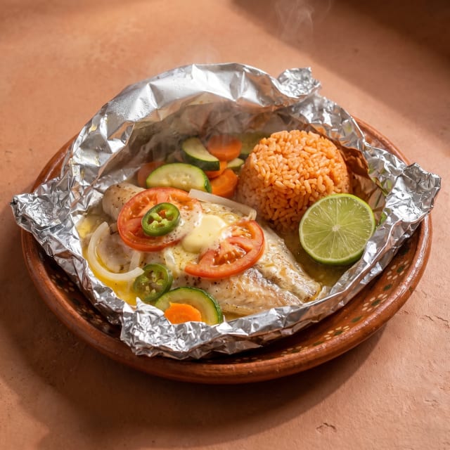 Filete de tilapia empapelado, bien jugoso