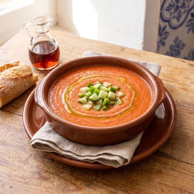 Gazpacho andaluz frío y bien emulsionado