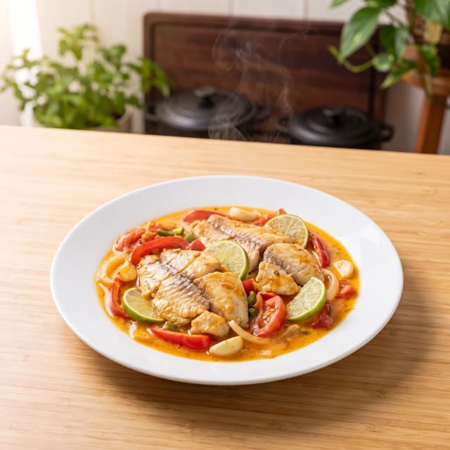 Moqueca de pescado en leche de coco, sin revolver