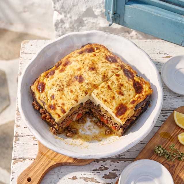 Moussaka con bechamel que se corta firme