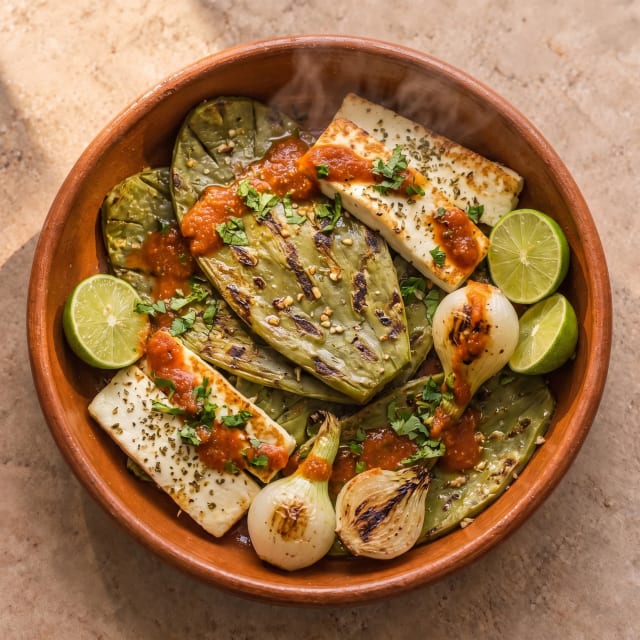 Nopales asados tiernos, no correosos