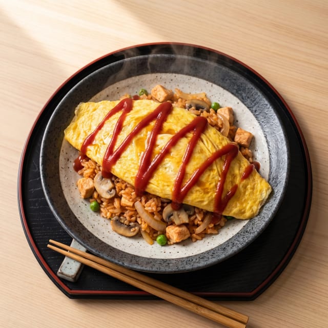 Omurice: arroz con catsup bajo un omelette suave