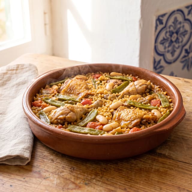 Paella valenciana con socarrat