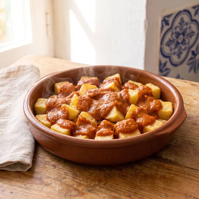 Patatas bravas crujientes con su salsa brava