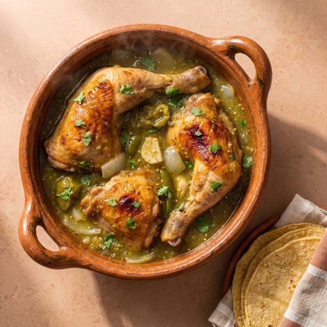 Pollo en salsa verde que no queda pálido