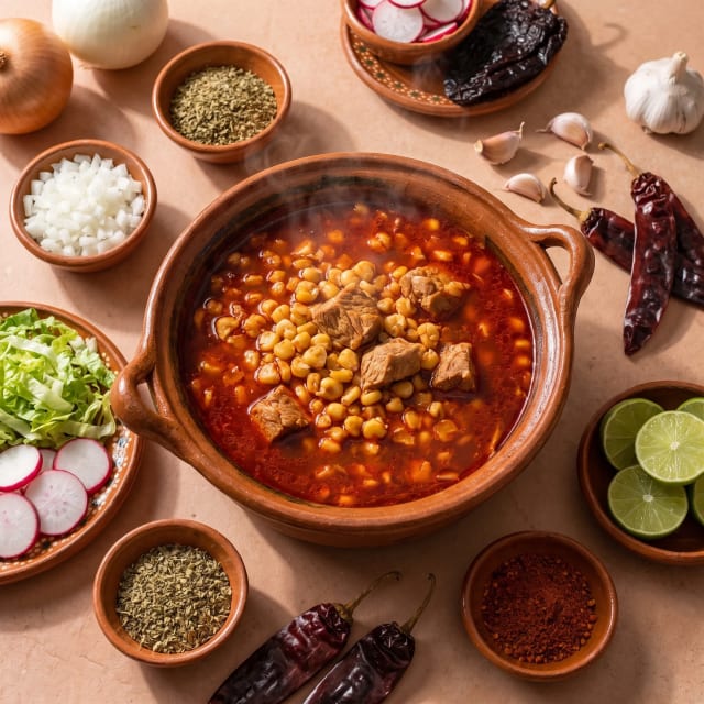 Pozole rojo como el de la fiesta