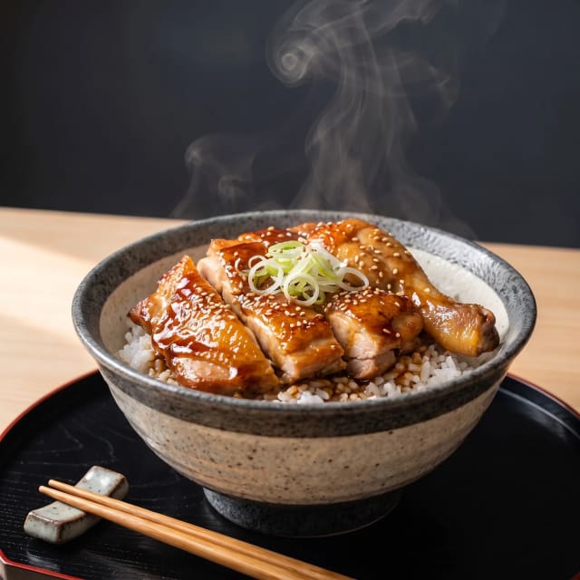 Pollo teriyaki con la piel dorada y el glaseado brillante