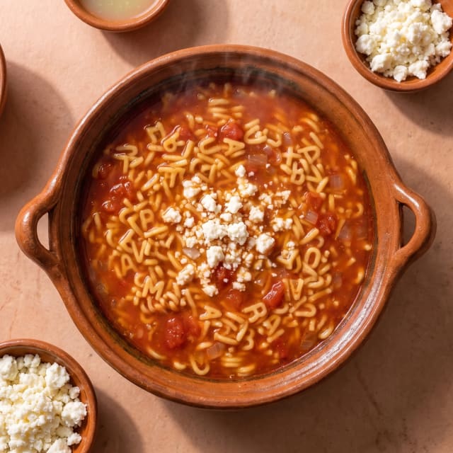 Sopa de letras con caldo de jitomate