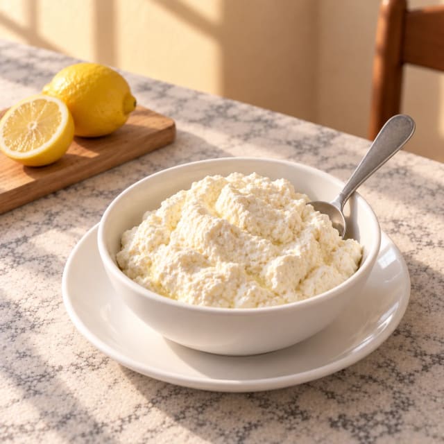 Ricotta casera cremosa, sin hervir la leche
