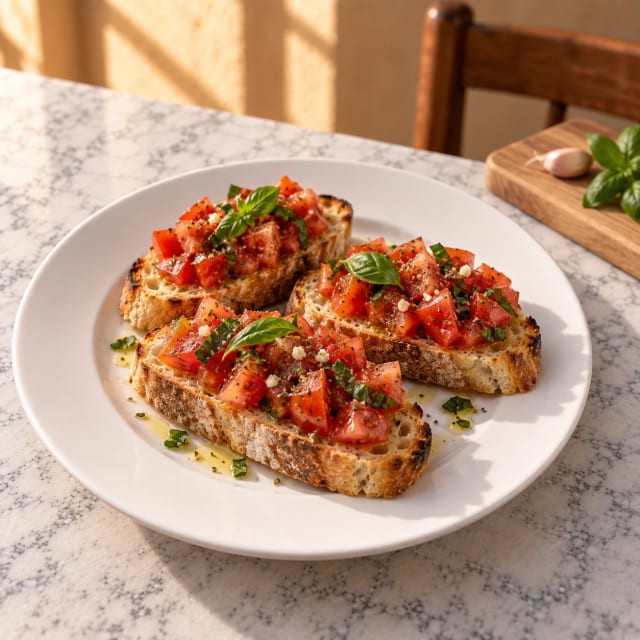 Bruschetta de jitomate con el pan crujiente