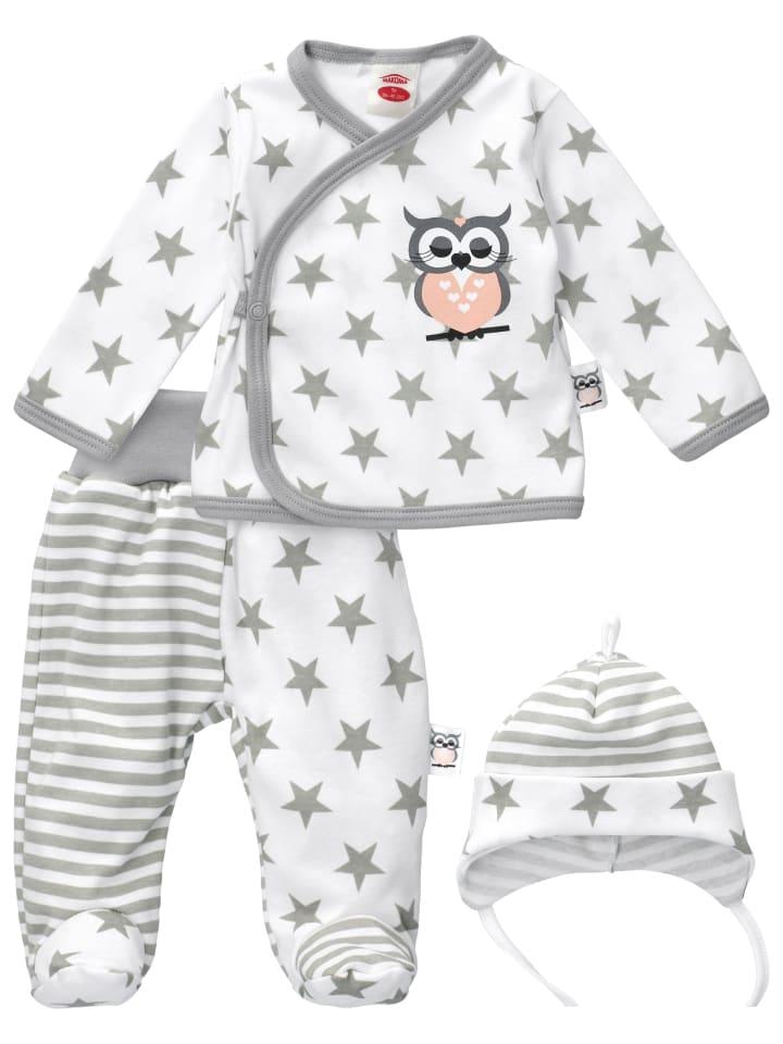 Babys Bekleidung | 3tlg Set Shirt + Hose + Mütze Eule & Sterne in bunt - YE12973