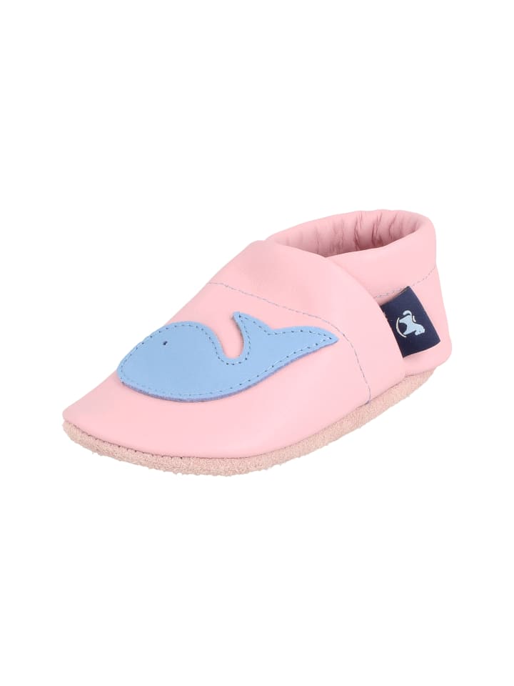 Babys Schuhe | Krabbelschuhe / Lederpuschen mit Wal in Rosa / Hellblau - FD72192
