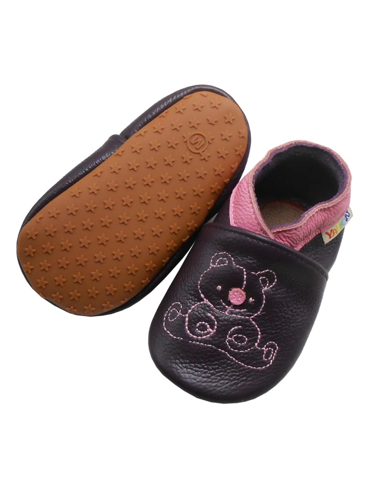Babys Schuhe | Leder-Krabbelschuhe Dunkellila Bär - ZU57525