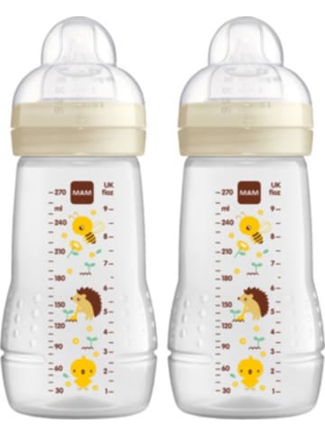 MAM Weithalsflasche Easy Active Baby Bottle - Biene/Igel, 270 ml, 2er Set