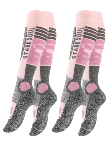Stark Soul® Ski & Snowboard Socken 2 Paar, mit Spezialpolsterung in Rosa/Grau
