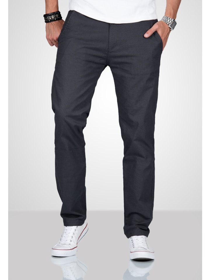 A. Salvarini Herren Designer Chino Stoff Hose NEU AS370 in Anthrazit